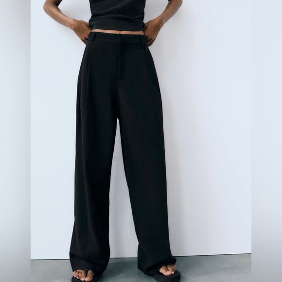 NWOT - Zara black linen blend full length pants - Picture 1 of 8